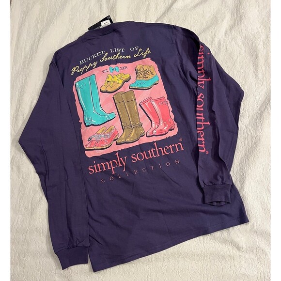 Simply Southern Bucket List Medium shirt Top Purple  Brand New with Tags - Picture 1 of 6